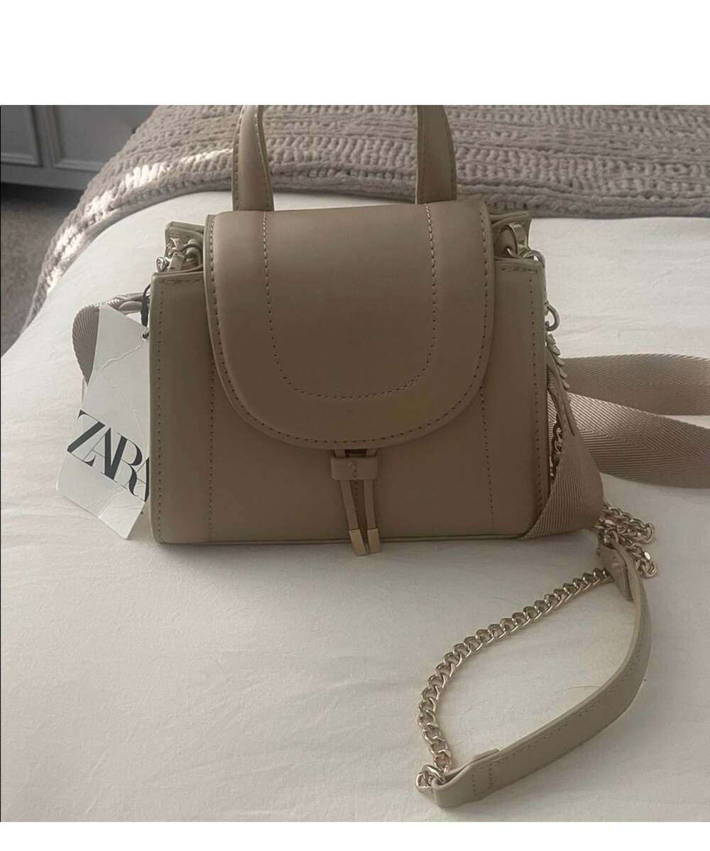 Zara Crossbody Bag Beige Chain Handle Top Handle